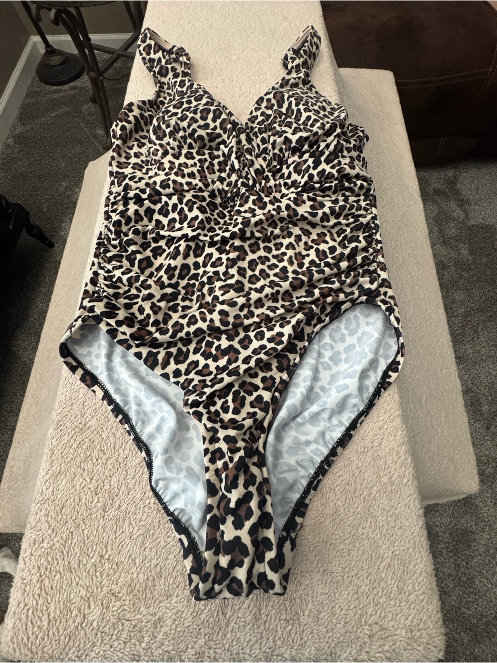 Aqua Green Leopard-Print One-Piece Swimsuit in Tan, Black, Brown